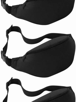 Unisex Fanny Pack for Women Men, Fashion Sporty Multi-purpose 2-Zipper Waist Belt Bag Fanny Pack Waist Bag Adjustable Strap for Sport Hiking Traveling Passport Wallet (3Pcs Black)