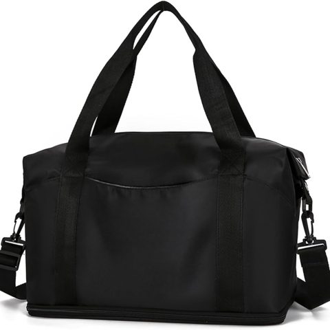 Weekender Bags for Women, Personal Item Travel Bag, Overnight Bag Luggage Bag, Foldable Sports Tote Gym Bag for Men, Travel Tote Bags with Detachable Shoulder Strap and Wet Compartment (Black),