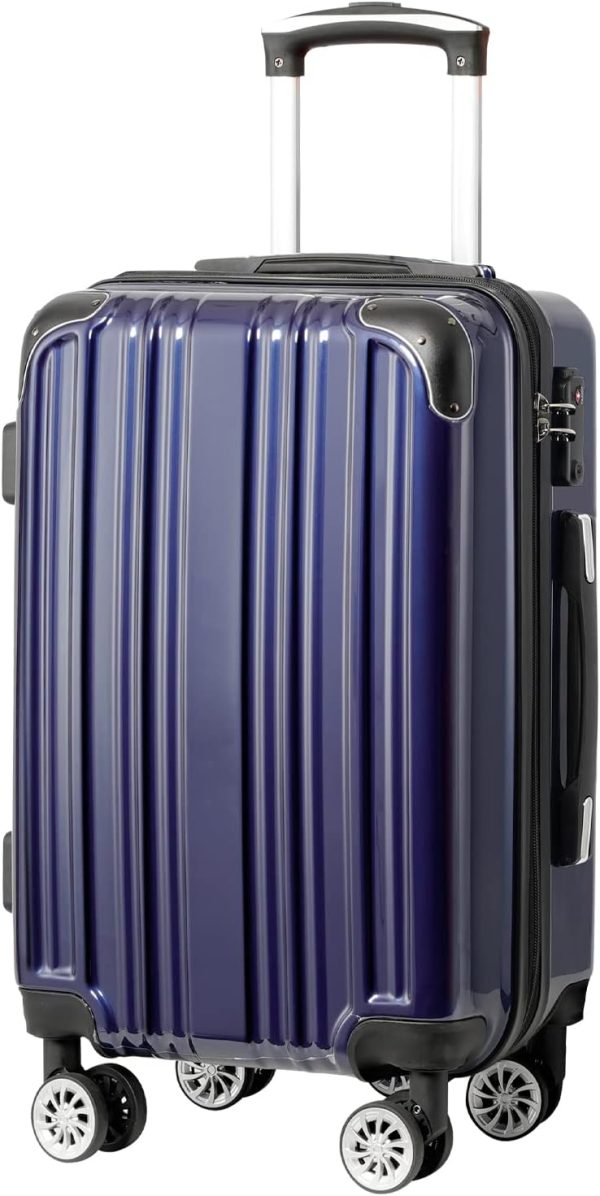 Luggage Expandable(only 28") Suitcase PC+ABS Spinner 20in 24in 28in Carry on (navy new, S(20in)_carry on)
