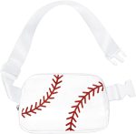 Baseball Fanny Pack for Women, Baseball Mom Gifts, Sports Mom/Women Accessories Essentials Must Haves for Games/Travel/Everyday,Adjustable Waist Bag & Crossbody Purse,(White+Red)