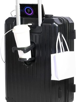Carry-on Luggage with Cup Holder & USB Charging Port, Hard Side Luggage with Spinner Wheels, Lightweight Luggage for Travel, Business (Black, Carry-On 20-Inch)