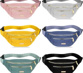 6 Pcs Fanny Pack Waterproof Waist Pack for Women 5.51 x 11.81 Inch Crossbody Waist Bag with Adjustable Strap for Festival Sports Traveling Running Phone, 6 Colors