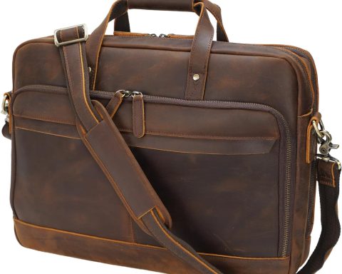 Leather Briefcase for Men 17/15.6" Laptop Crossbody Shoulder Messenger Bag Business Travel Work Attache Case