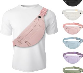 Fashion Large Fanny Waist Pack Crossbody Belt Bag for Women and Men,Lightweight Bag with Zipper and Pockets,Water Resistant,Hands Free Phone Carrying,for Running,Sports(Pink)