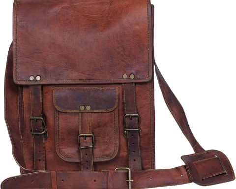 Leather crossbody bag messenger satchel tablet bag 11 inches for men and women (Brown)