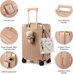 Hard Shell Carry On Luggage 22x14x9 Airline Approved,20 Inch Aluminum Luggage with 100% 3-Layer PC,Carry On Suitcases with Wheels,Cup Holder and USB Port ( Pink, 20 inch)