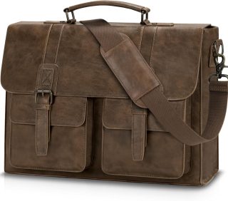 Leather Messenger Bag for Men 15.6 Inch Vintage Laptop Bag Waterproof Briefcases for Men Computer Bag Satchel for Work/Office